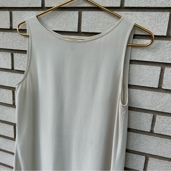 Eileen Fisher Silk Georgette Crepe Ballet Neck Long Tank Hi Low Hem Bone Ivory - Picture 3 of 9